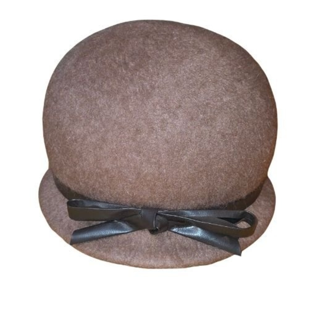 Vintage Henry Pollak Women Brown 100% Wool Felt Cloche Hat Bow Flapper Gatsby